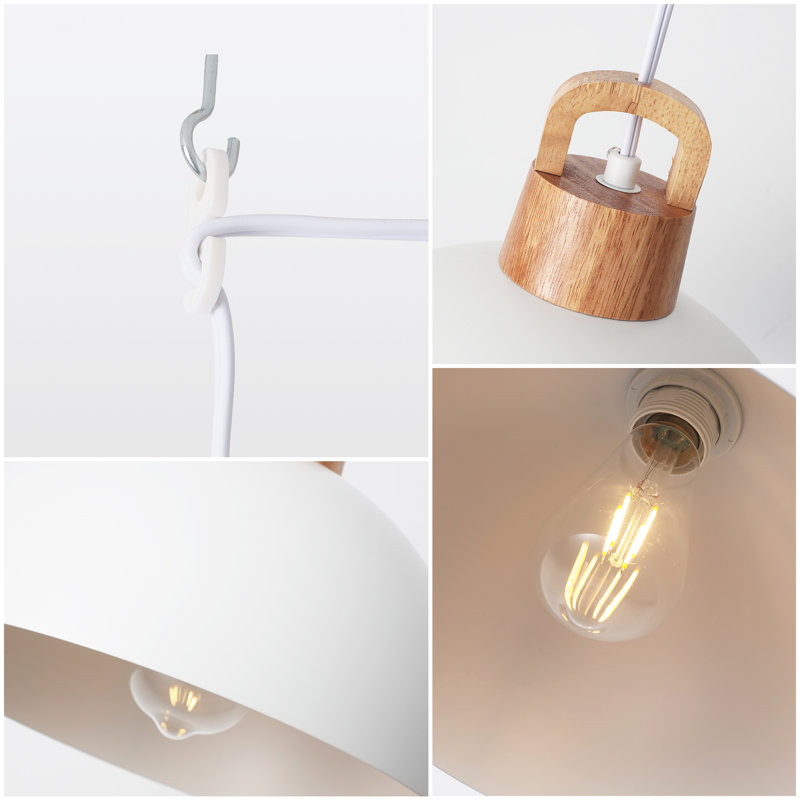 Karinne 1 - Light 11.81" Modern Single Metal Dome Pendant with Plug-In Switch for Kitchen Island Dining Room Entryway, White