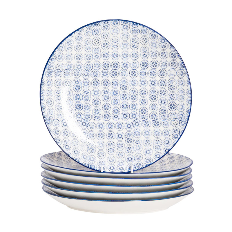 Nicola Spring Hand-Printed Dinner Plates - 25.5cm - Navy - Pack of 6