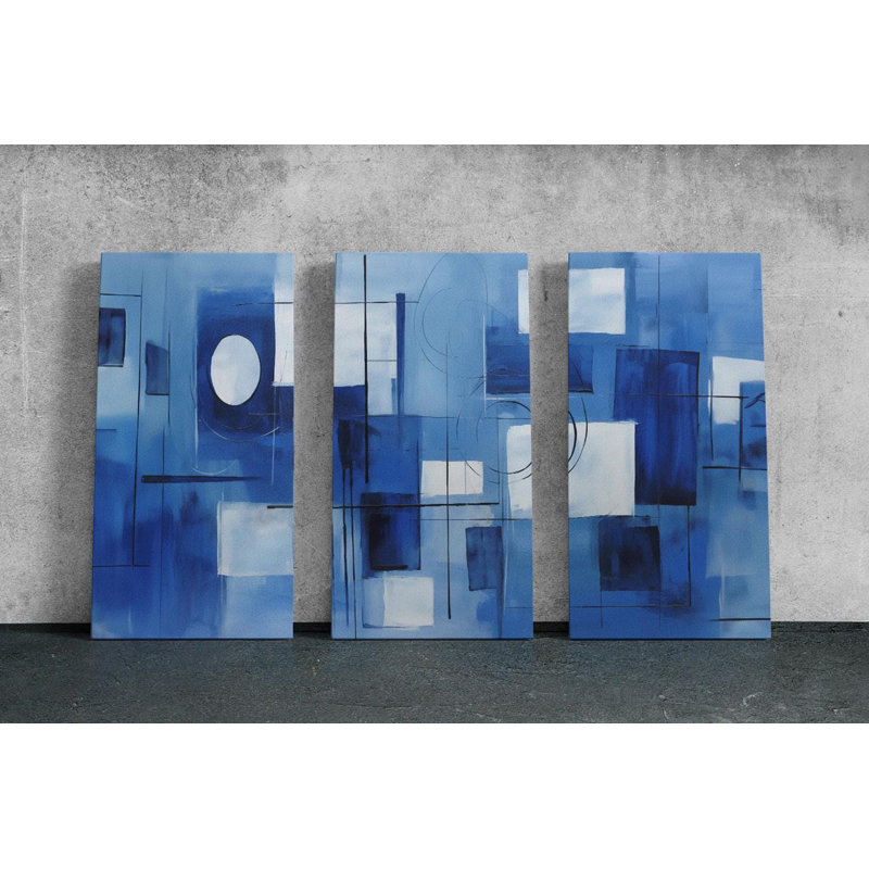 Reproduction d'art abstrait bleu sur toile, art mural triptyque 3 pièces, 20 po x 30 po chacune (3 pièces) (60 po x 30 po)