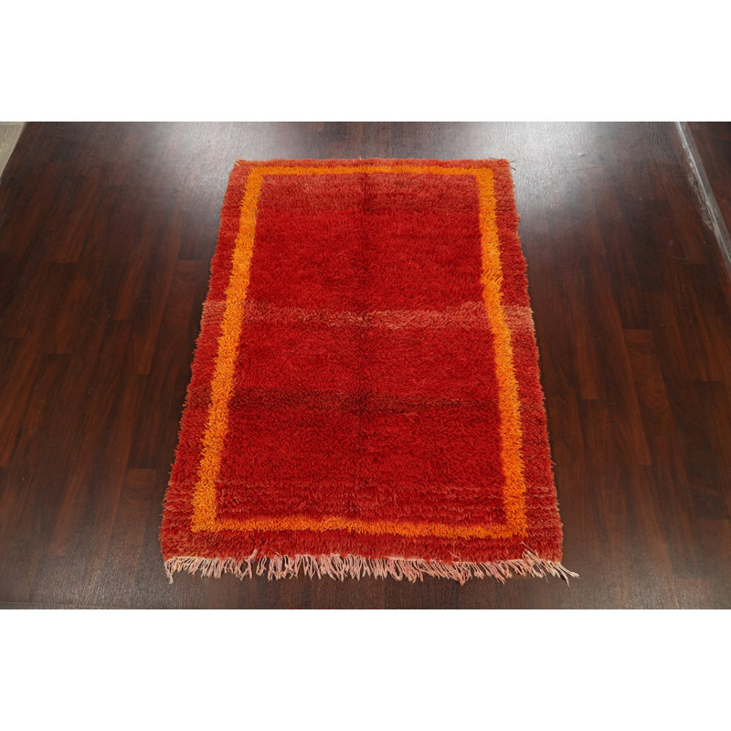Tapis rouge noué à la main de conception unique 4 pi 7 po x 6 pi 4 po marocain