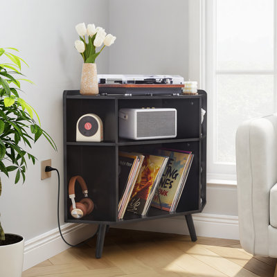 Corner Record Player Stand With Charging Station