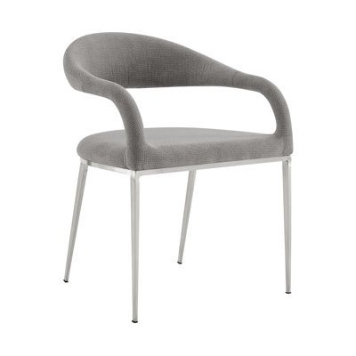 Set of Two Gray And Silver Upholstered Polyester Open Back Dining Arm Chairs