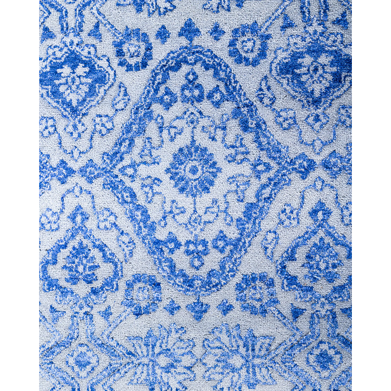 Tapis unique fait à la main Ikat - bleu, 9 pi 0 po x 12 pi 4 po