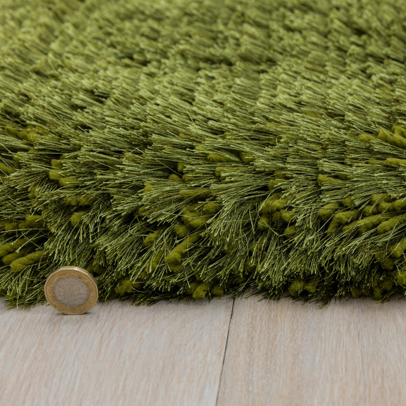 Plush Deep Pile Shaggy Green Rug, Rectangle 140cm x 200cm