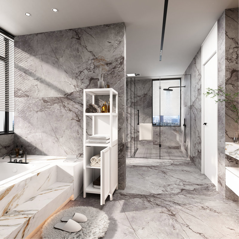 Armoire blanche pour augmenter le rangement dans la salle de bain et le salon