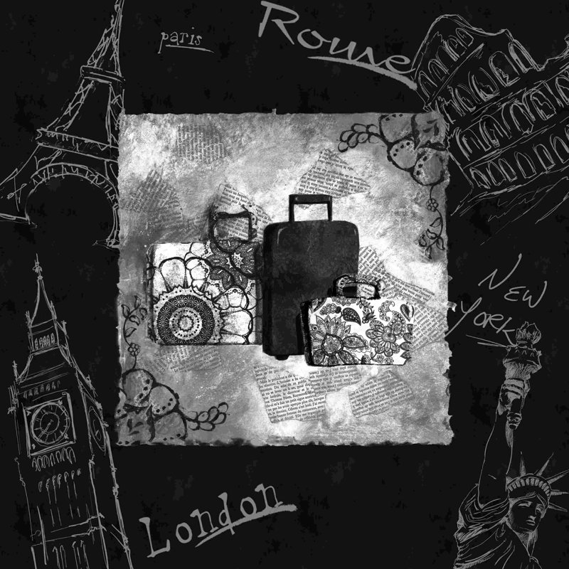World Traveller - Bagages - peinture sur toile tendue, H 12 po x l 12 po