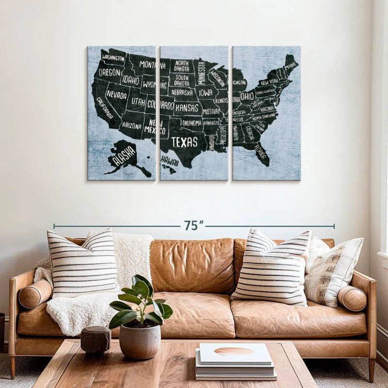 Keiri BW States USA Map, 36" H x 57" W
