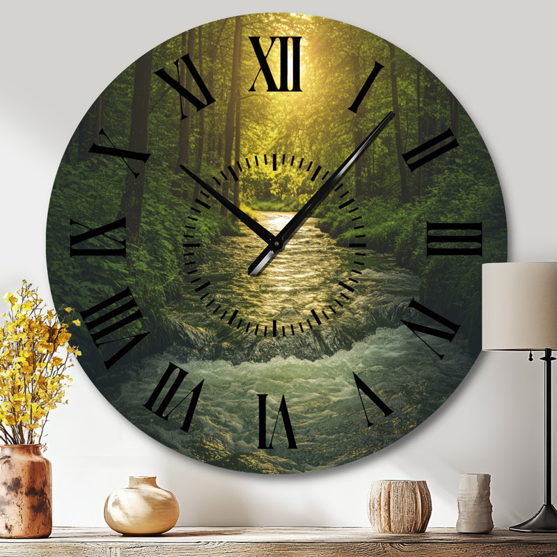 Horloge murale rustique en métal Sunrise Winding Forest River, Grand