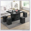 Table basse multifonctionnelle à plateau relevable avec rangement caché et tabourets, parfaite pour les espaces de vie modernes-969241058