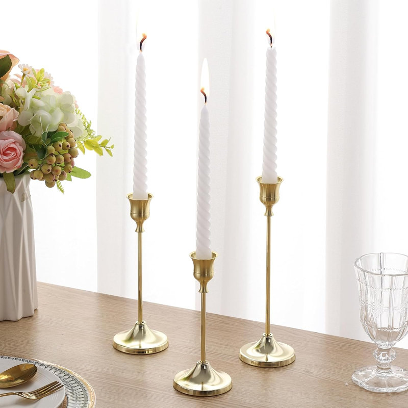 Candlestick Holders 6PCS, Metal Taper Candle Holder, Gold Candle Holders For Pillar Candles, Candle Holder For Wedding Fireplace Mantel Housewarming Gift