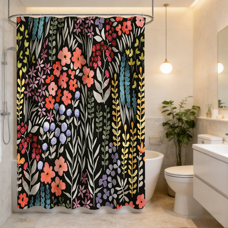 Mignon rideau de douche floral printemps-été, rideaux de douche en tissu fleur coloré, ensemble de rideau de douche Boho Funky