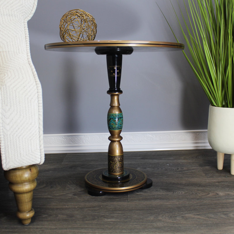 Table d'appoint ronde en bois de rose Donaciano 18 po - Turquoise, Turquoise