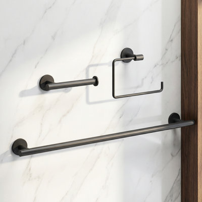 VIGO Elan 3-Piece Matte Black Bathroom Hardware Set with 24-in Towel Bar, Toilet Paper Holder and Hand Towel Holder