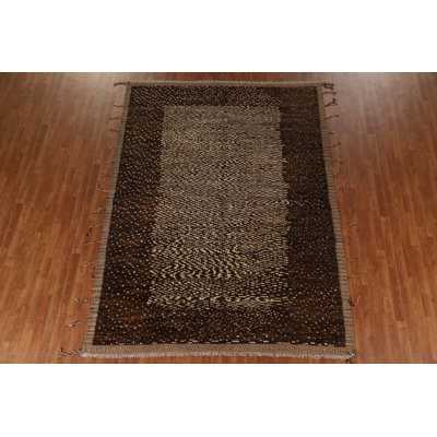 Tapis oriental marocain brun / ivoire fabriqué à la main 7 x 10