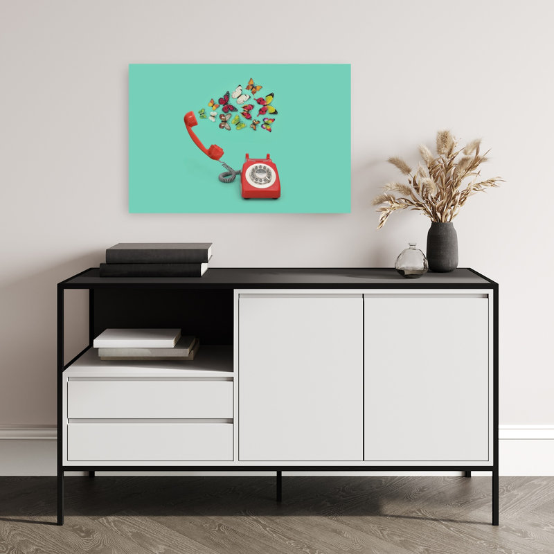 Papillon rouge, papillons rétro, art mural rétro, 16" H x 24" W