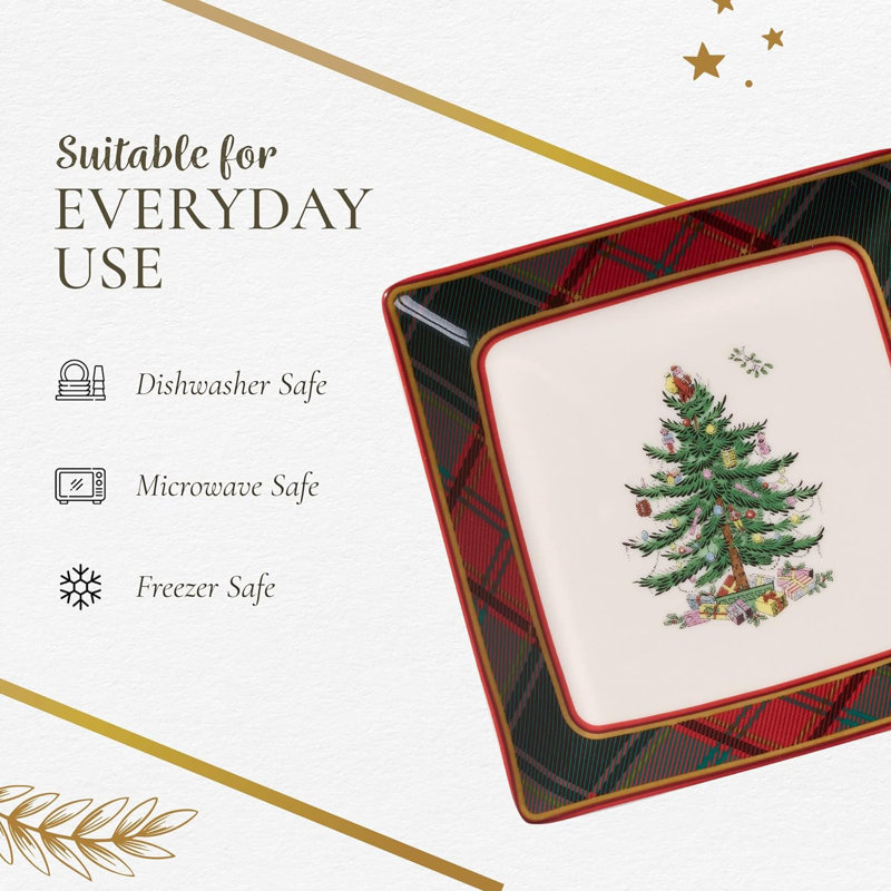 Christmas Tree TARTAN SQUARE PLATTER 10"