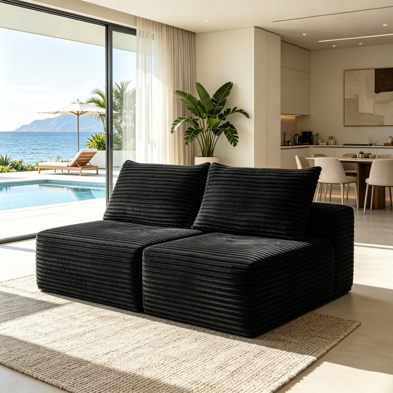 Canapé compressif 2 places de 147 cm (58 po) avec revêtement en velours gris moelleux et porte-gobelet, canapé nuage livré sans assemblage pour le salon