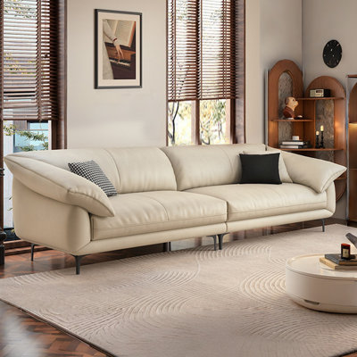 Creamy-white Genuine Leather Modular Sofa cushion couch