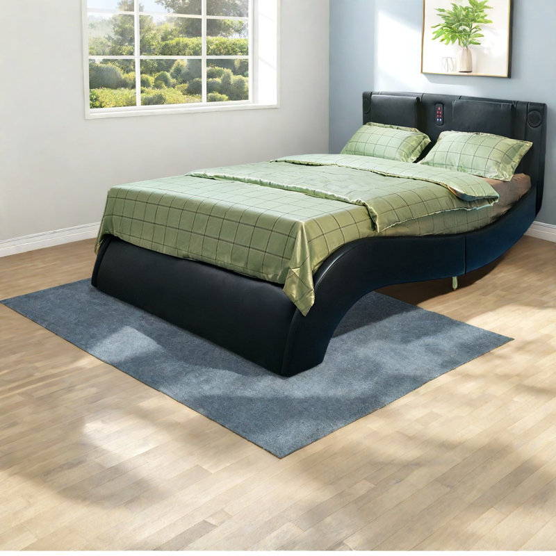 Très grand lit multifonctionnel, similicuir en bois aggloméré noir, luxe moderne