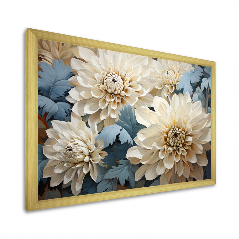 Chrysanthèmes blanc bleu mosaïque jardin II - décoration murale de chrysanthèmes, H 30 po x l 40 po x P 1,5 po