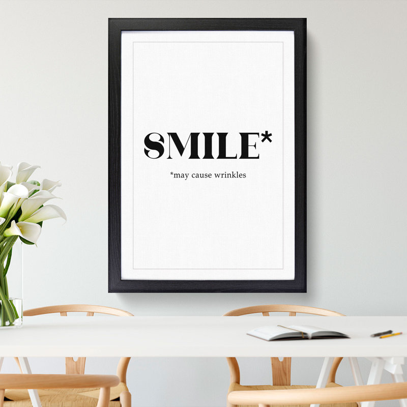 Smile - Single Picture Frame Print on Wood, Black Framed, 90cm H x 65cm W x 2cm D
