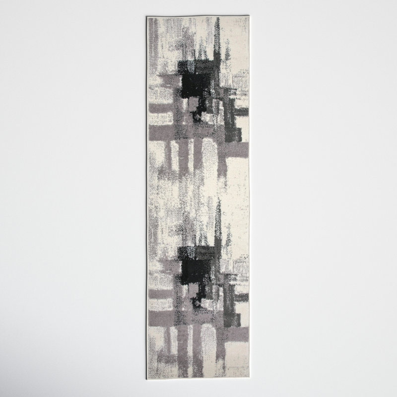 Doucette Abstract Cream/Black/Gray Area Rug, Runner 2' x 7'