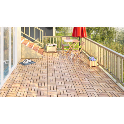 20 tuiles de terrasse à motif à rayures imbriquées, plancher carré en bois franc d'acacia 12 "x 12" pour patio, banc, bord de piscine, ...