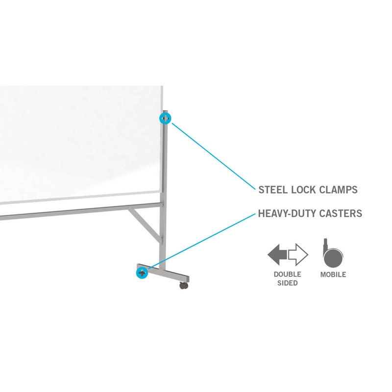 72" x 48" White Aluminum Rolling Freestanding Corkboard