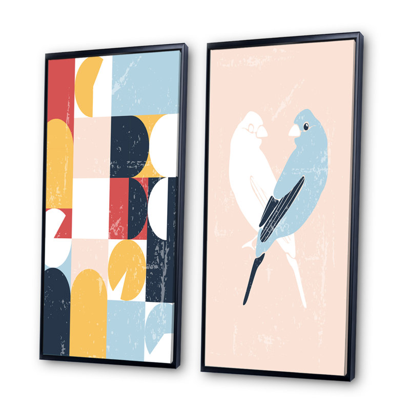 «Retro Retro Birds I», ensemble de 2 impressions, H 20 po x l 24 po x P 1 po, Toile encadrée noire