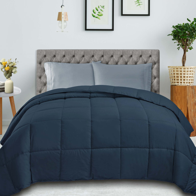 Édredon réversible en duvet synthétique hypoallergénique toutes saisons de poids moyen classique, Édredon simple TG, Bleu