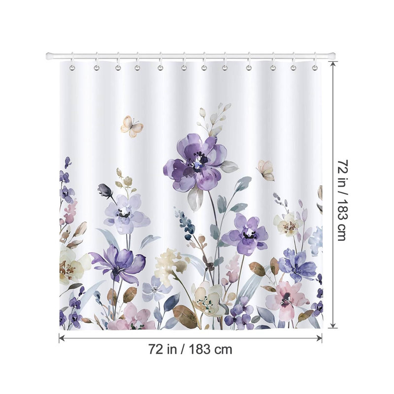 Watercolour Floral with 12 Hooks Shower Curtain