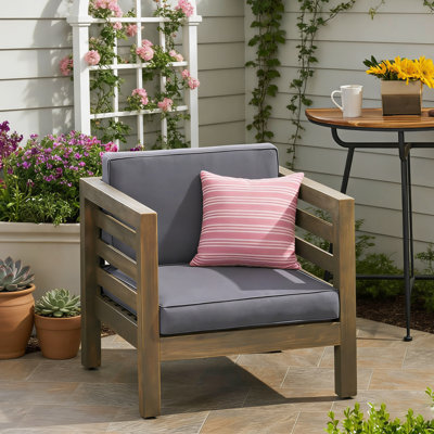 Fauteuil club en bois d'acacia robuste, capacité de poids de 400 lb - Fauteuils d'extérieur avec coussins épais pour patio, jardin, balcon, pelouse ou porche