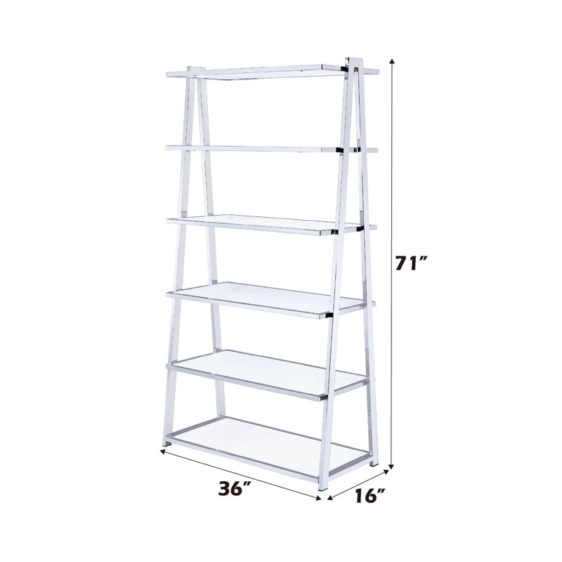 Airlene Ladder Bookcase in Black High Gloss and Chrome, White