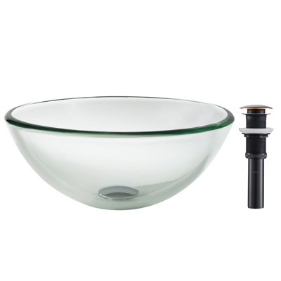 Kraus 14 Inch Clear Glass Vessel Sink in Clear with Pop-Up Drain