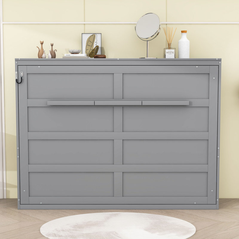 Lit escamotable de style campagne moderne avec panneau de fibres à densité moyenne durable et contreplaqué Luntex, Gris