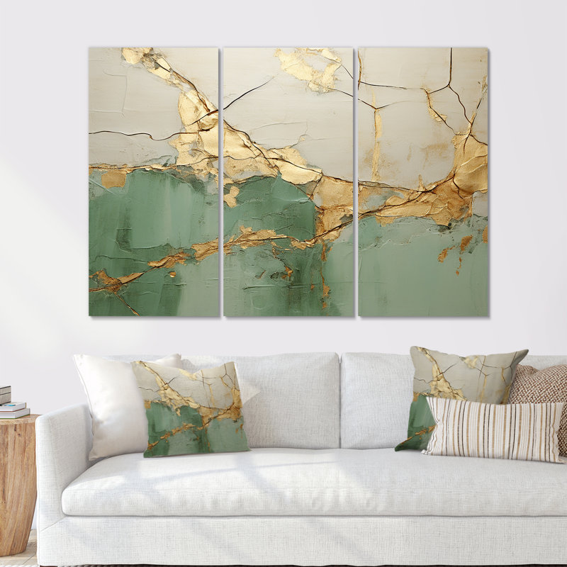 «Green Gold Minimalisme Poteries», ensemble d'art sur toile à spirales abstraites, Toile tendue, H 40 po x l 60 po
