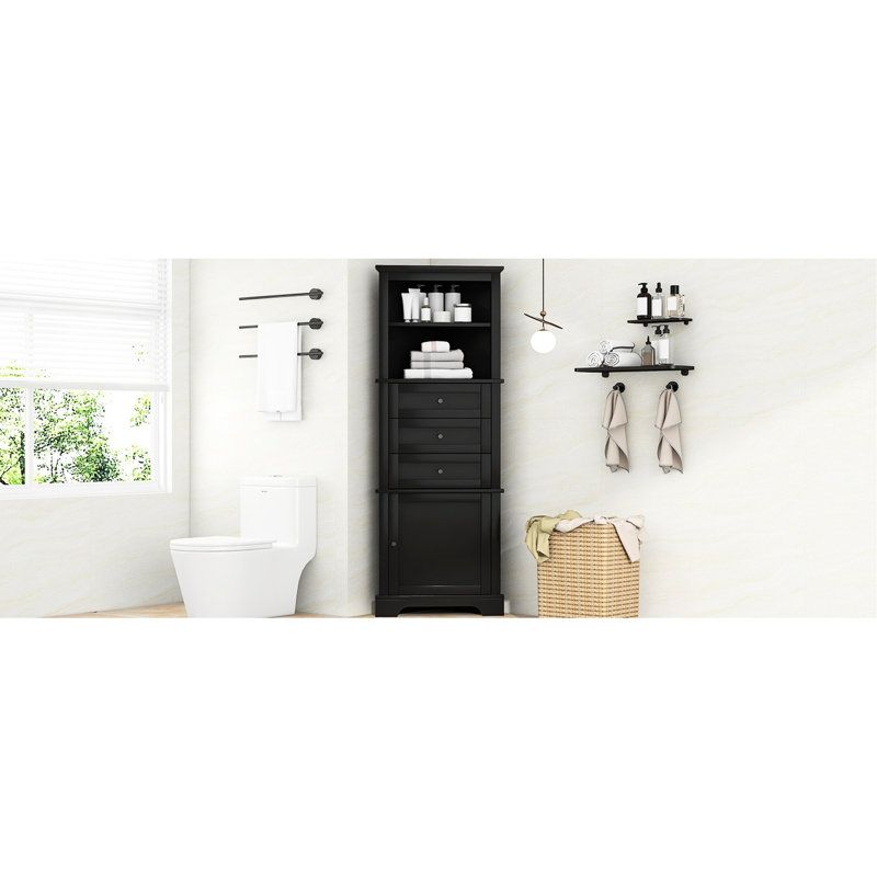 Armoire triangulaire noire à usages multiples - 3 tiroirs, tablettes réglables, poignées en métal à l'eau et à la mode - utilisation quotidienne