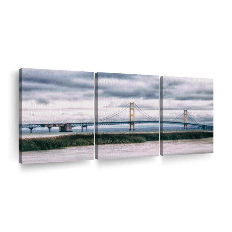 Pont panoramique sur toile de Mackinac, ensemble de 3 pièces, H 12 po x l 26 po x P 1 po