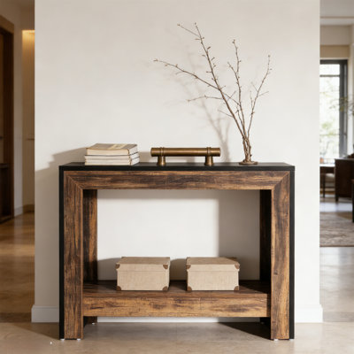 Table de canapé moderne - console rustique de 41,3 po de style rustique-moderne, panneau de particules E1 et finition noir riche, capacité de 300 lb, installation rapide et économie d'espace