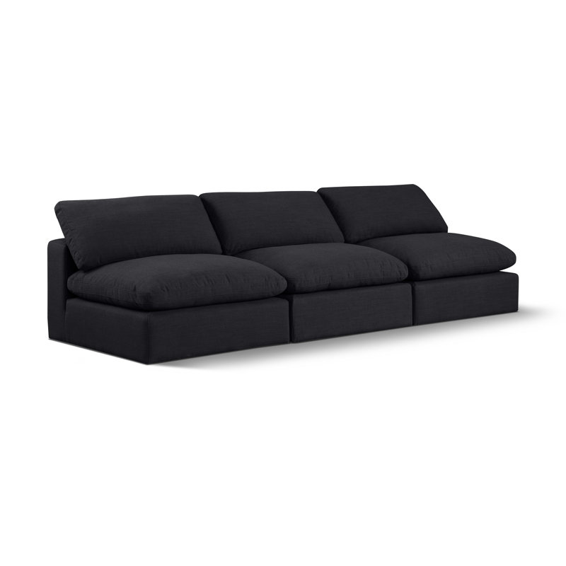 Canapé modulaire en lin 120 ", Tissu texturé en lin noir