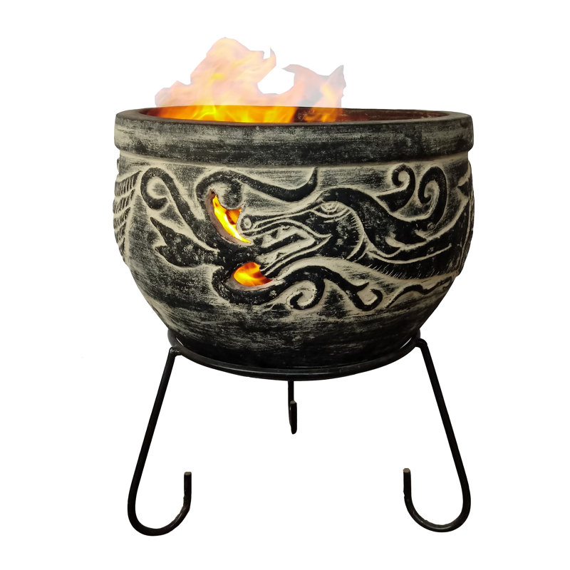 Round Clay Fire Pit, Grey