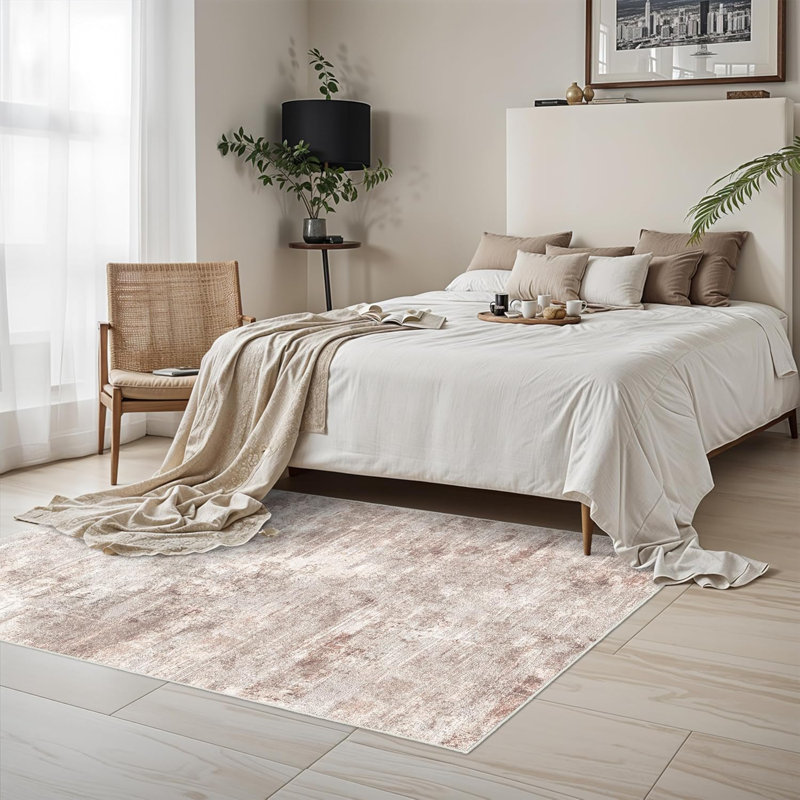 Washable Abstract Area Rug - Rugs for Living Room Large Non Slip Indoor Entryway Rubber Backing Carpet Bedroom Kitchen Distressed Stain Resistant Floor Decor Mat Machine Washable Brown