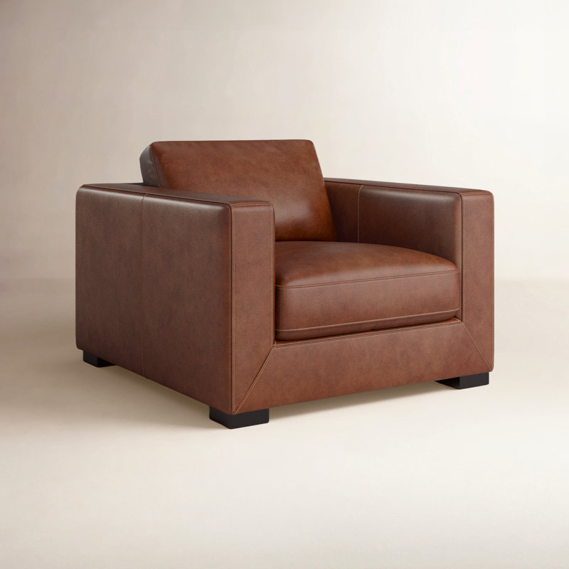 Winsor Top Grain Genuine Leather Armchair, Vintage Brown Top Grain Genuine Leather