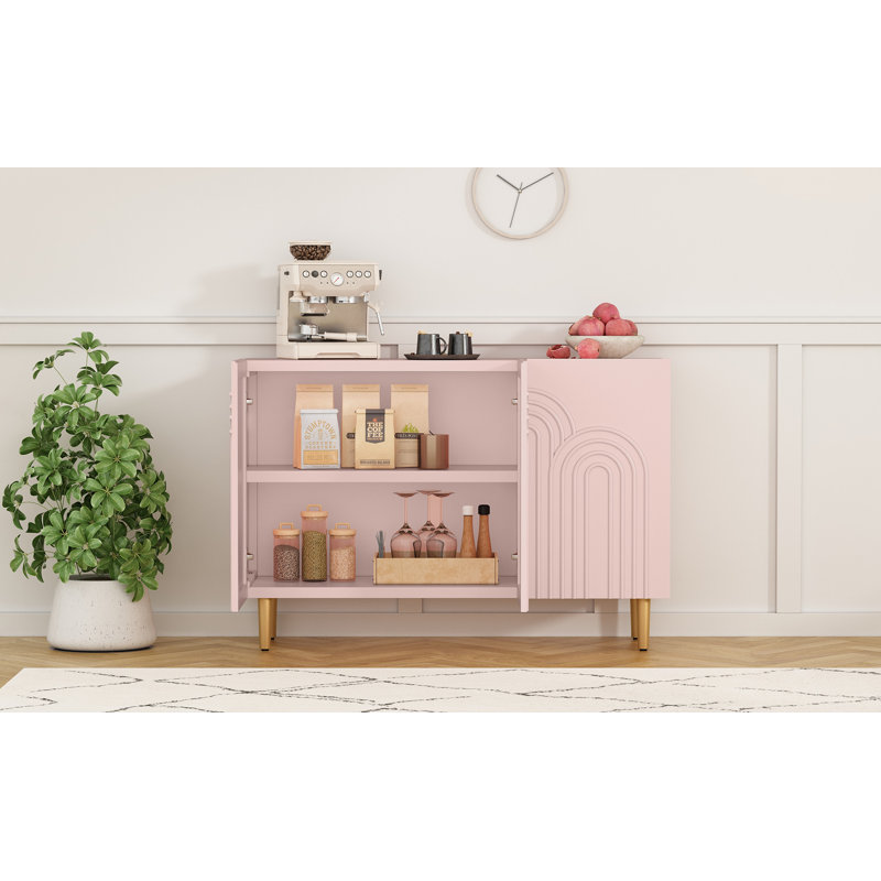 Pink MDF 47" Sideboard Buffet Cabinet with Cloud Relief Design