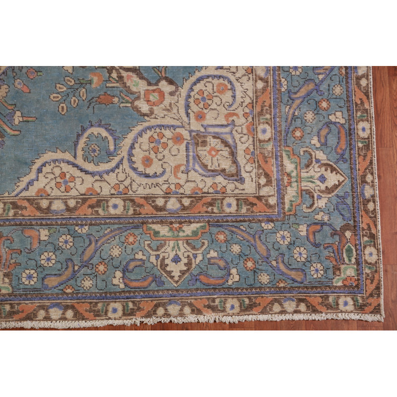 Tapis bleu fait à la main 8 x 11 po