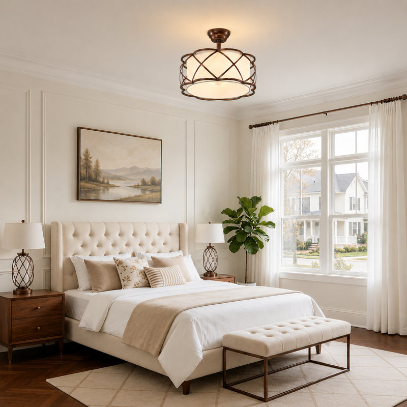 Ventilateur de plafond moderne 19 po avec abat-jour en tissu, ensemble d'éclairage et télécommande, Brun