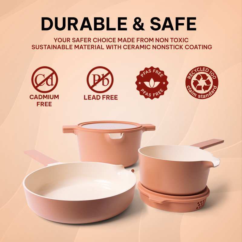 Alva 5-in-1 Peach Ceramic Nonstick Cookware Set