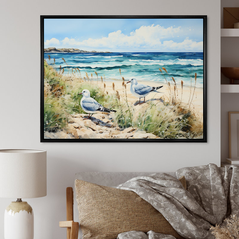 Sabala Beach Seagulls in Flight III - impression, Cadre flottant noir, H 24 po x l 32 po x P 1 po
