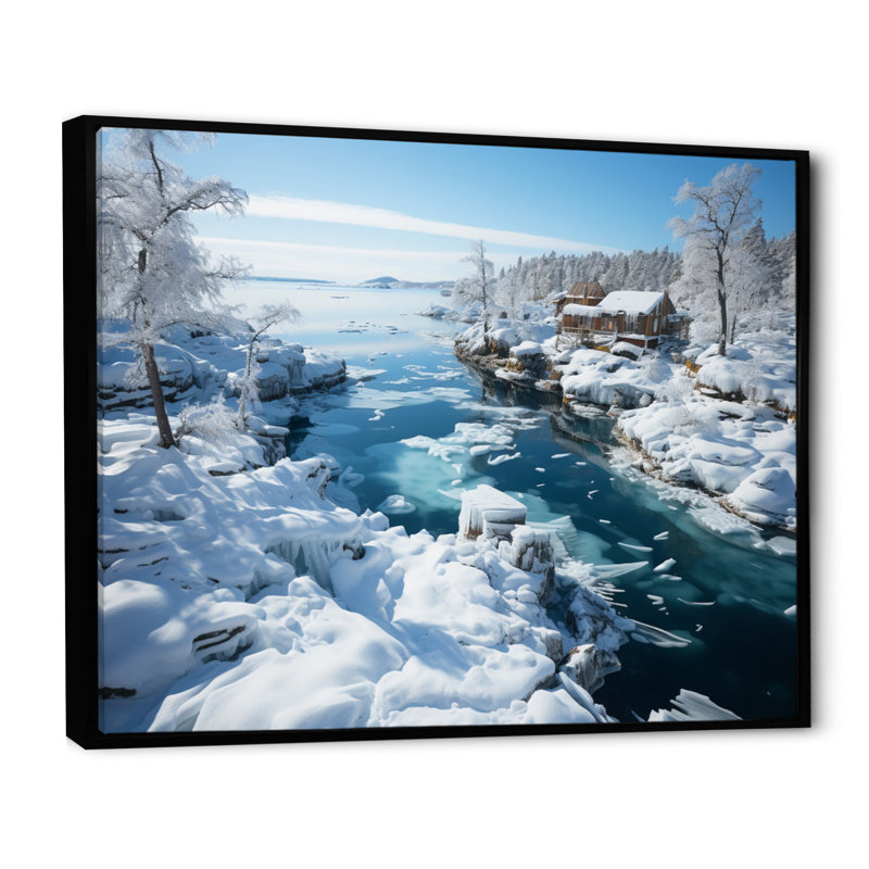 Suède, archipel bleu glacier III, Cadre flottant noir, H 12 po x l 20 po x P 1 po