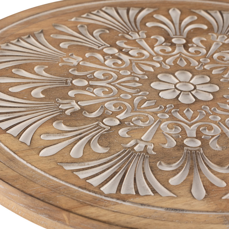 Farmhouse Round End Table With Carved Top
